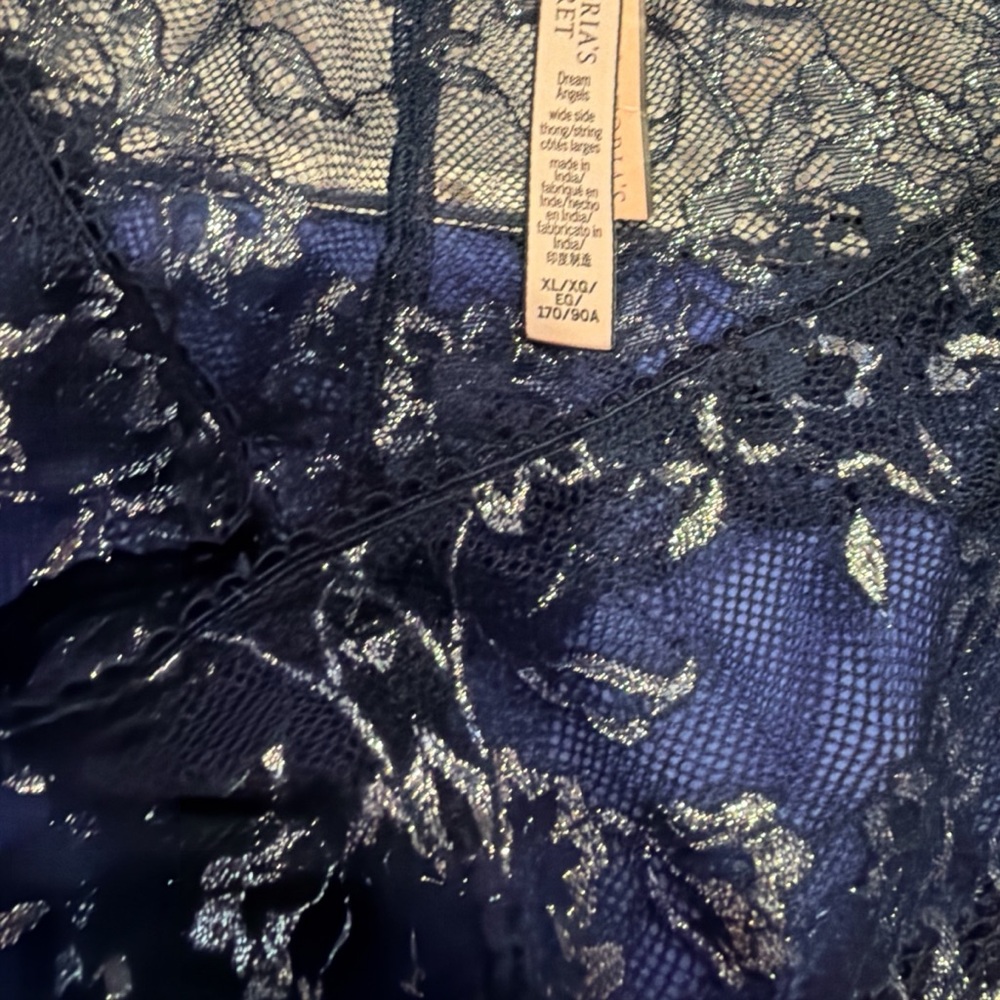 Victoria’s Secret🎀NWT🎀Navy Lace Thong🎀Floral Embroidery🎀XL🎀Flirty & Fun!! - Picture 2 of 5